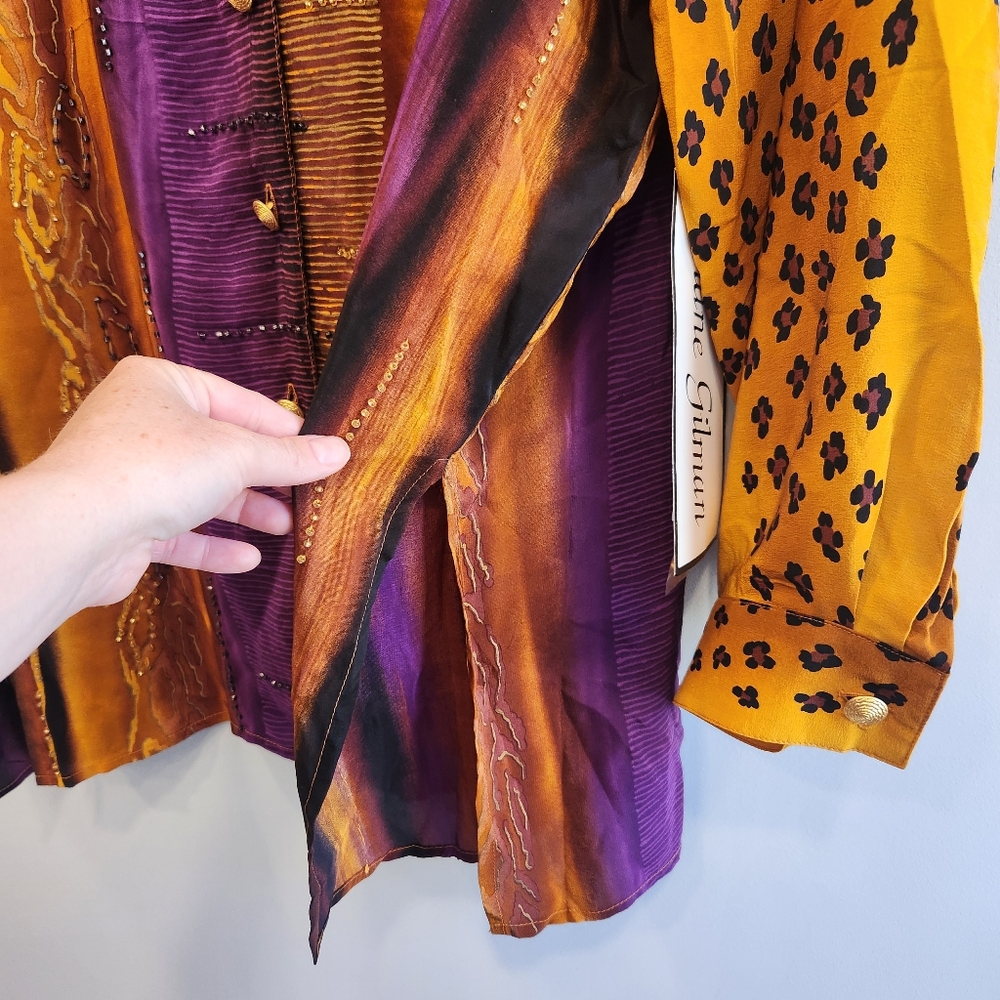 Diane Gilman NWT 100% Silk Blouse Leopard Print Beaded - Picture 2 of 9